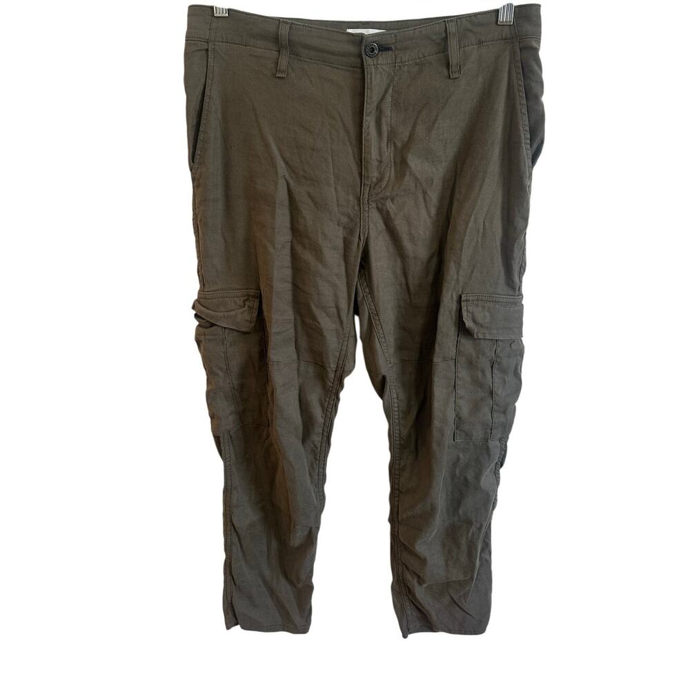 ASKKNY Linen Cotton Cargo Pants Olive Green Sz 28 24" Inseam Nice Condition